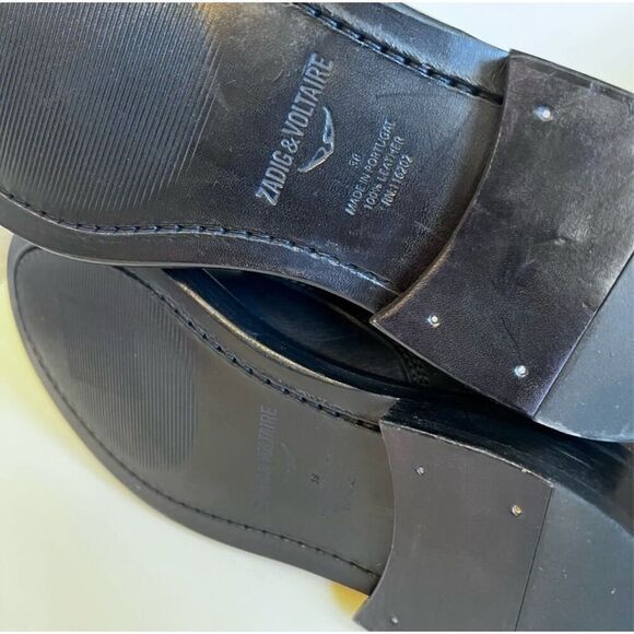 Zadig & Voltaire Laureen Black Leather & Silver Chain Ankle Booties size 8/38 ne - Picture 4 of 6